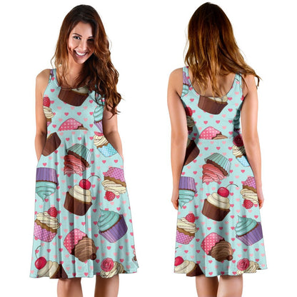 Cupcakes Fancy Heart Print Pattern Sleeveless Dress