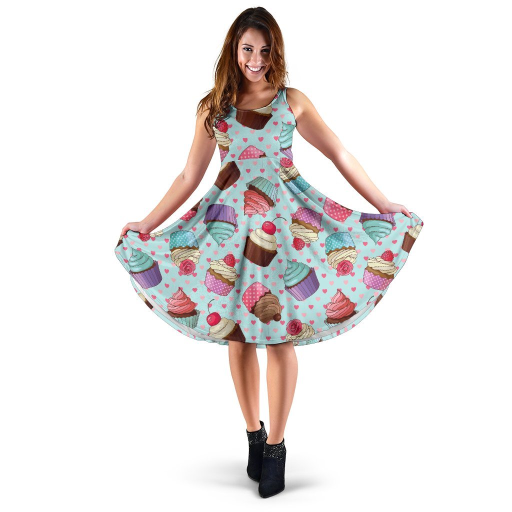 Cupcakes Fancy Heart Print Pattern Sleeveless Dress