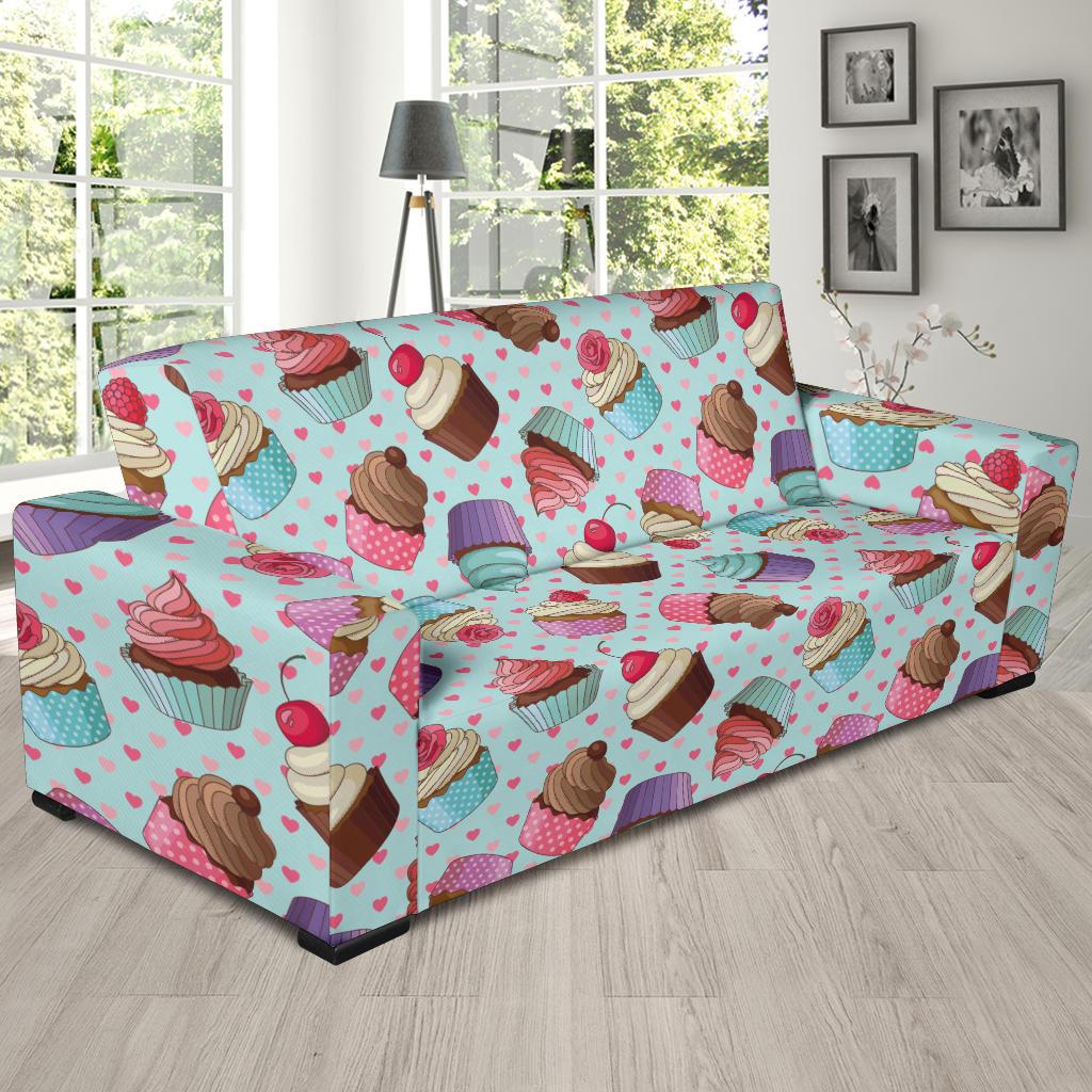 Cupcakes Fancy Heart Print Pattern Sofa Slipcover-JTAMIGO.COM