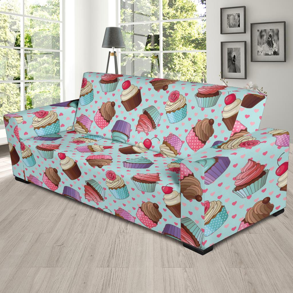 Cupcakes Fancy Heart Print Pattern Sofa Slipcover-JTAMIGO.COM
