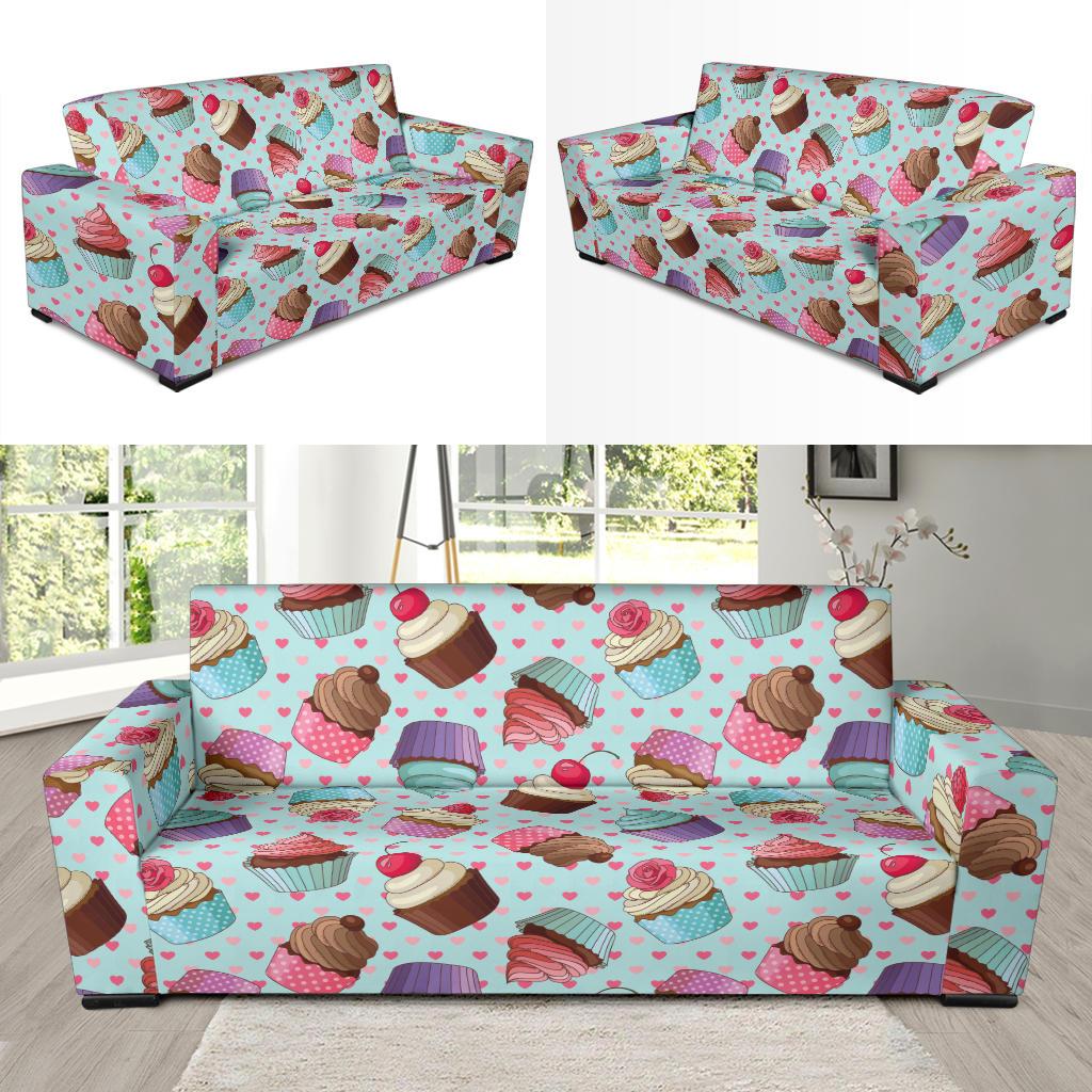 Cupcakes Fancy Heart Print Pattern Sofa Slipcover-JTAMIGO.COM