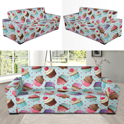 Cupcakes Fancy Heart Print Pattern Sofa Slipcover-JTAMIGO.COM
