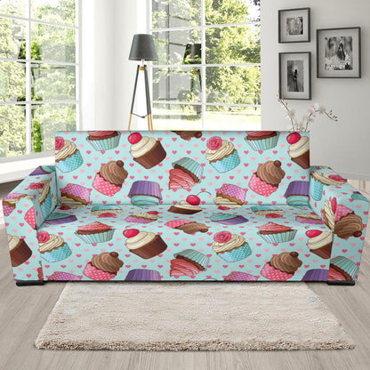 Cupcakes Fancy Heart Print Pattern Sofa Slipcover-JTAMIGO.COM