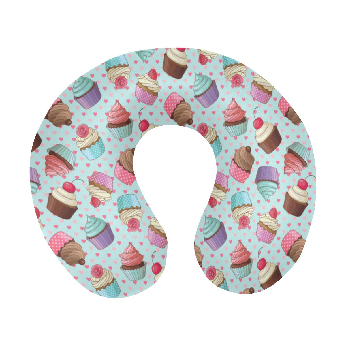 Cupcakes Fancy Heart Print Pattern U-Shaped Travel Neck Pillow-JTAMIGO.COM