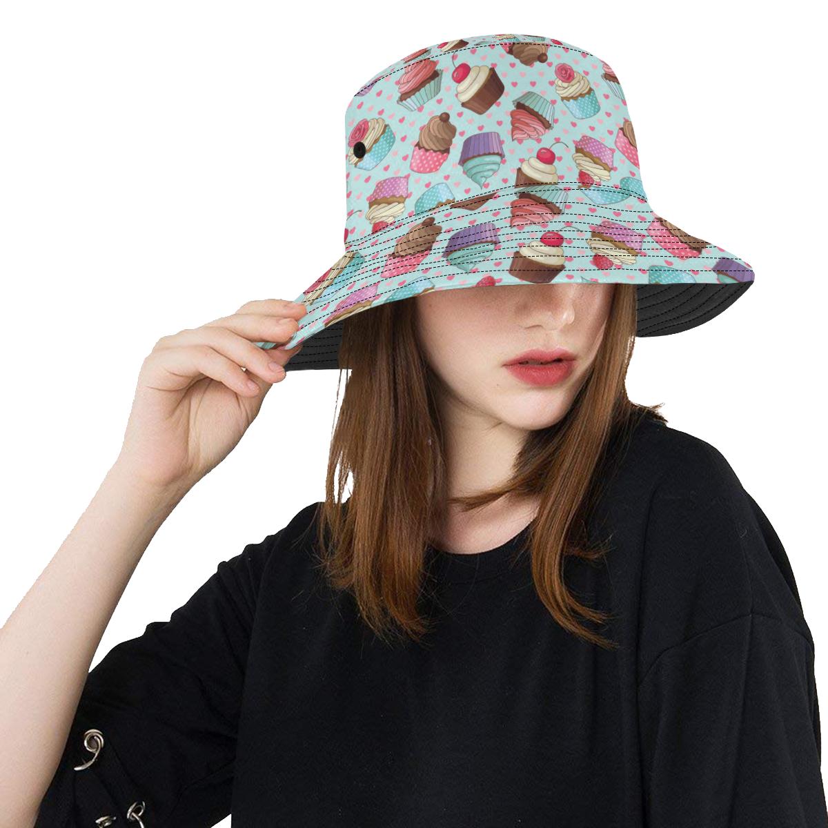 Cupcakes Fancy Heart Print Pattern Unisex Bucket Hat