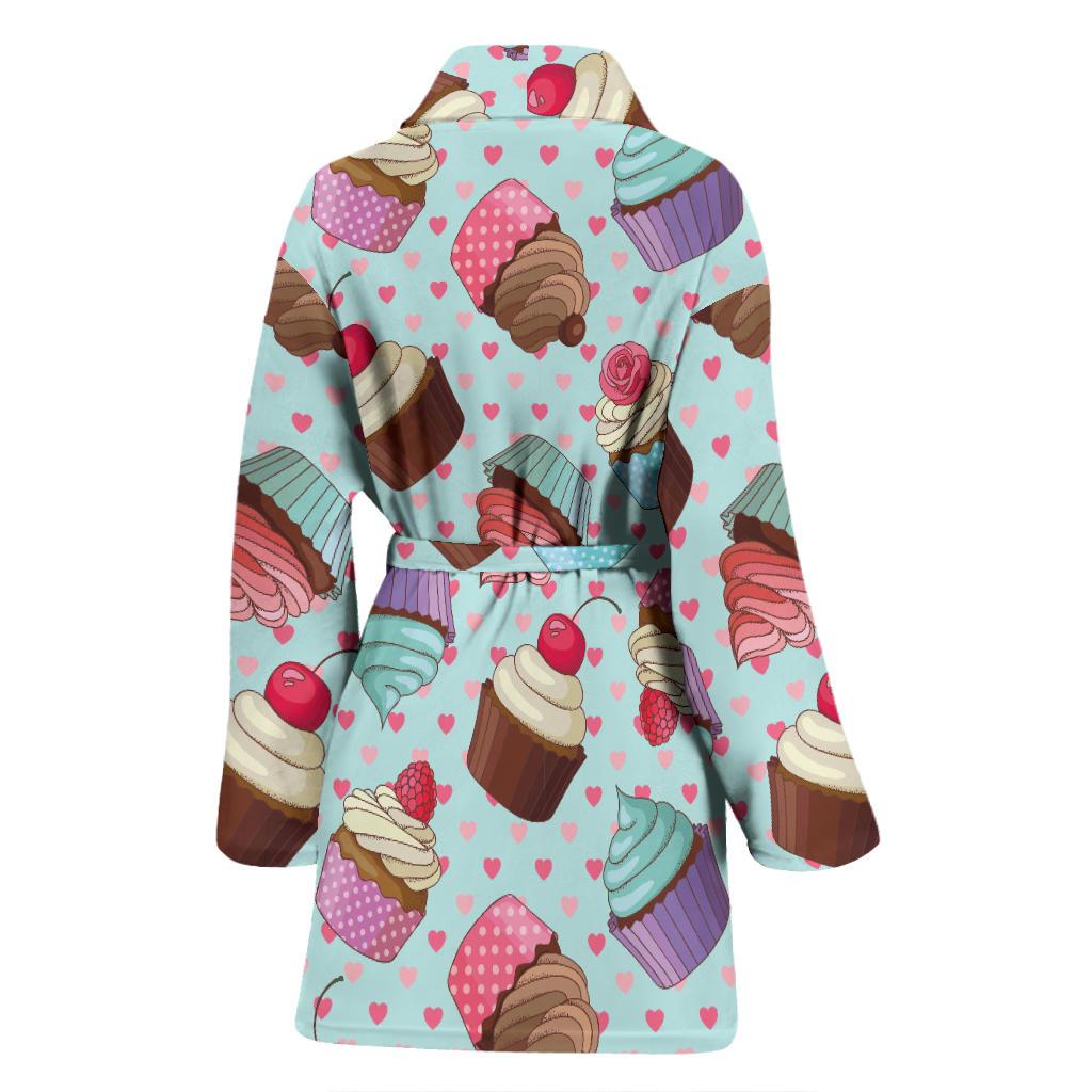 Cupcakes Fancy Heart Print Pattern Women Bath Robe-JTAMIGO.COM