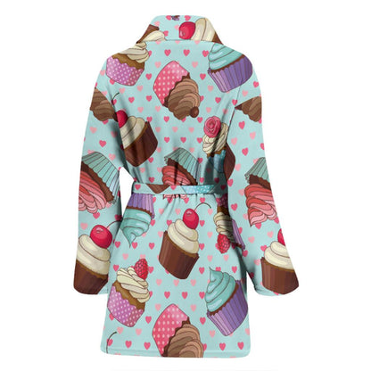 Cupcakes Fancy Heart Print Pattern Women Bath Robe-JTAMIGO.COM