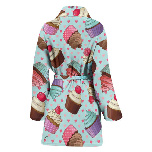 Cupcakes Fancy Heart Print Pattern Women Bath Robe-JTAMIGO.COM