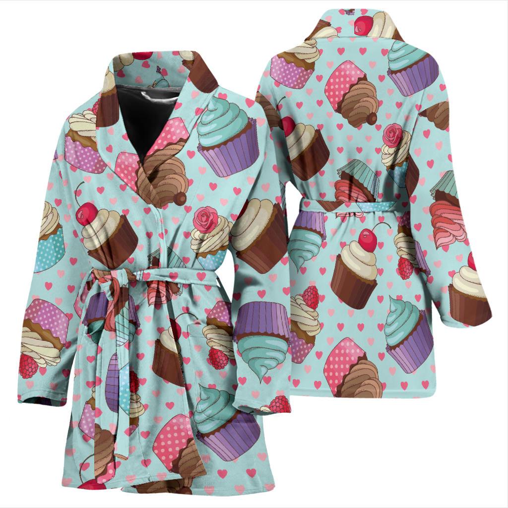 Cupcakes Fancy Heart Print Pattern Women Bath Robe-JTAMIGO.COM