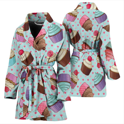 Cupcakes Fancy Heart Print Pattern Women Bath Robe-JTAMIGO.COM