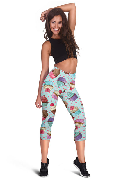 Cupcakes Fancy Heart Print Pattern Women Capris
