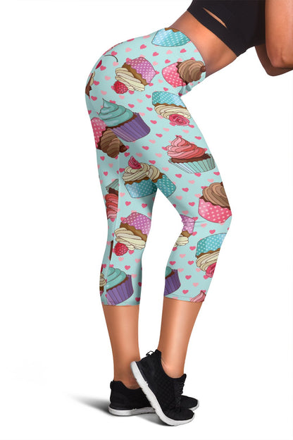 Cupcakes Fancy Heart Print Pattern Women Capris