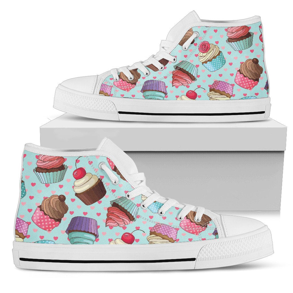 Cupcakes Fancy Heart Print Pattern Women High Top Shoes