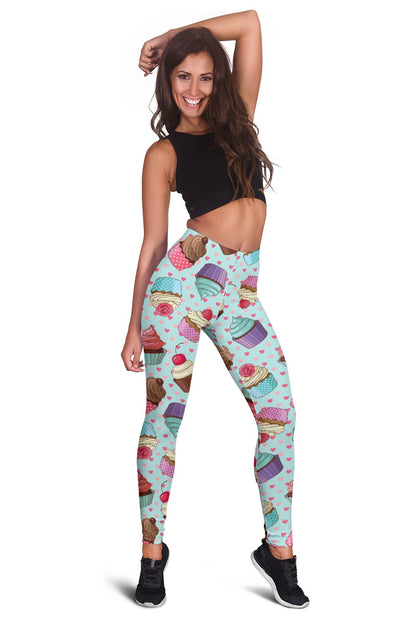 Cupcakes Fancy Heart Print Pattern Women Leggings