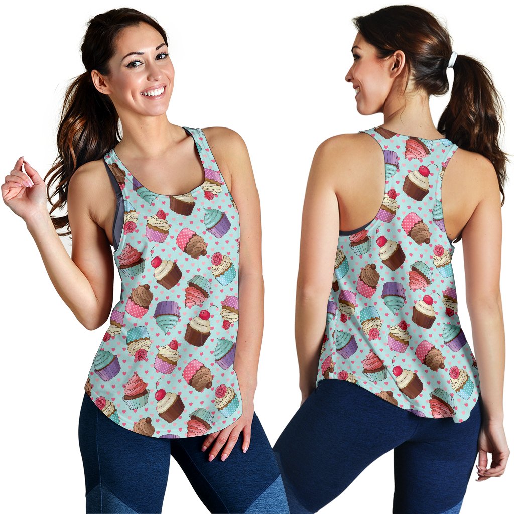 Cupcakes Fancy Heart Print Pattern Women Racerback Tank Top