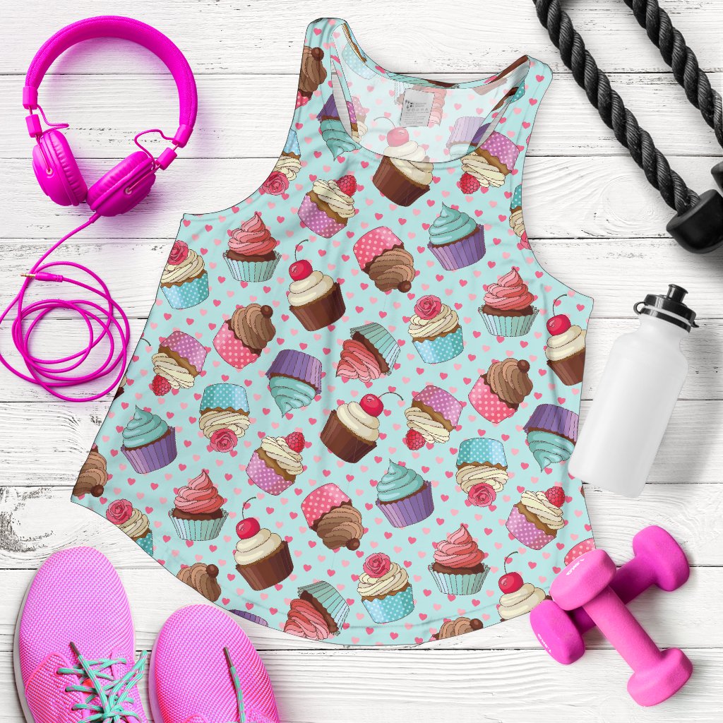 Cupcakes Fancy Heart Print Pattern Women Racerback Tank Top