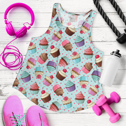Cupcakes Fancy Heart Print Pattern Women Racerback Tank Top