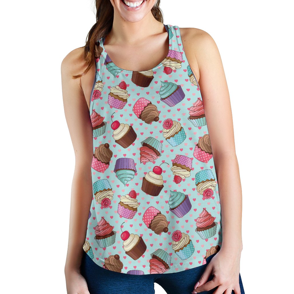 Cupcakes Fancy Heart Print Pattern Women Racerback Tank Top