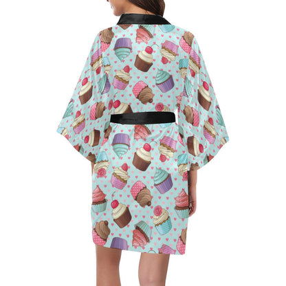 Cupcakes Fancy Heart Print Pattern Women Short Kimono Robe
