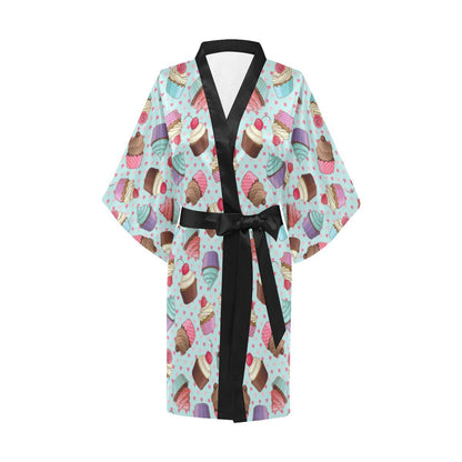 Cupcakes Fancy Heart Print Pattern Women Short Kimono Robe