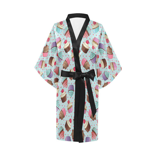 Cupcakes Fancy Heart Print Pattern Women Short Kimono Robe