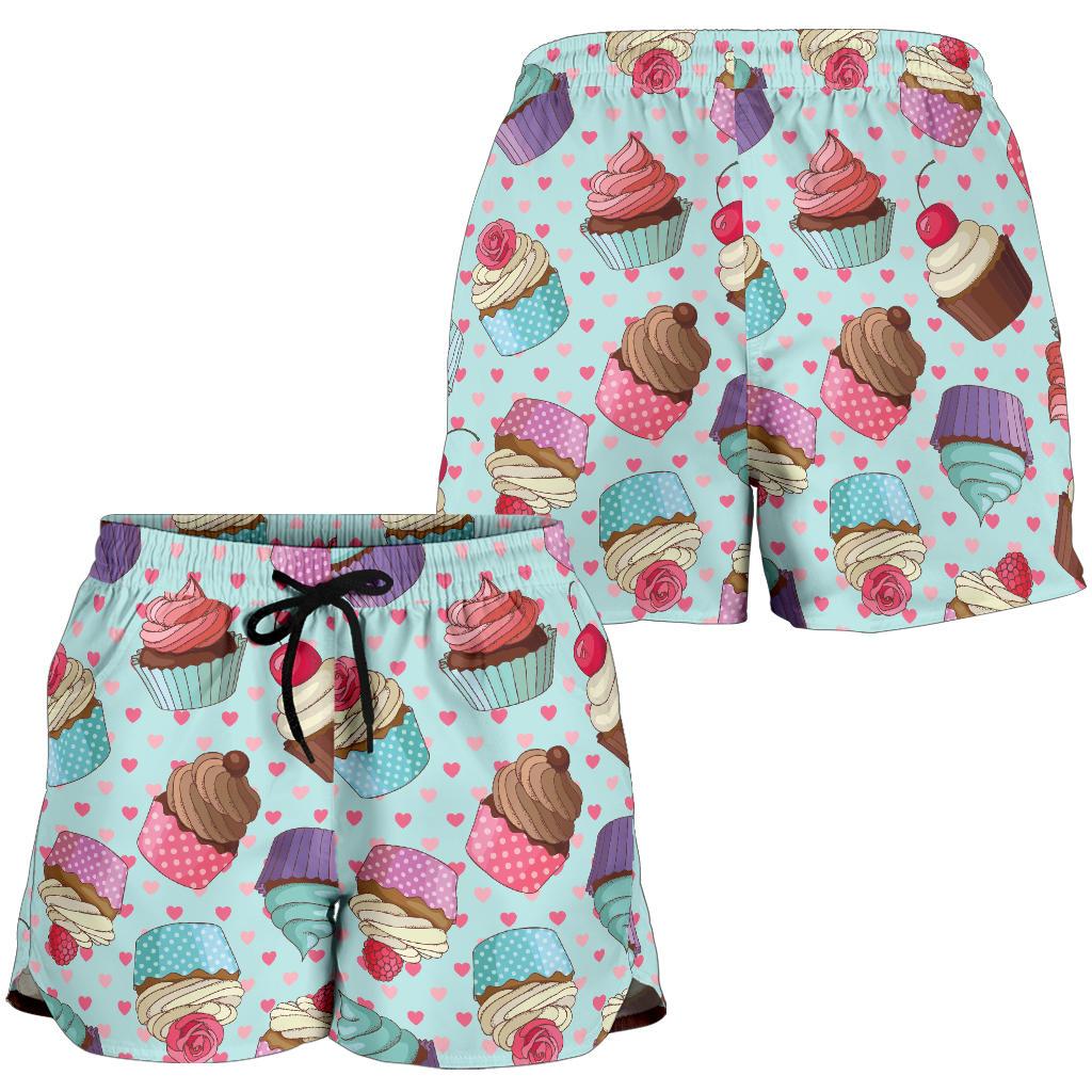 Cupcakes Fancy Heart Print Pattern Women Shorts-JTAMIGO.COM