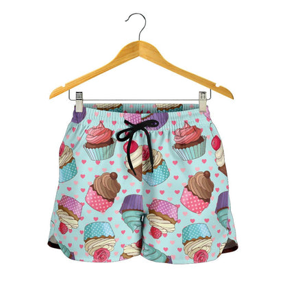 Cupcakes Fancy Heart Print Pattern Women Shorts-JTAMIGO.COM