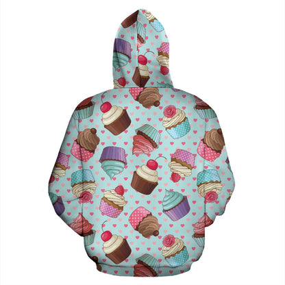 Cupcakes Fancy Heart Print Pattern Zip Up Hoodie