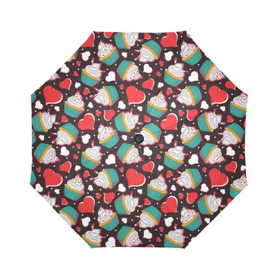 Cupcakes Heart Print Pattern Automatic Foldable Umbrella