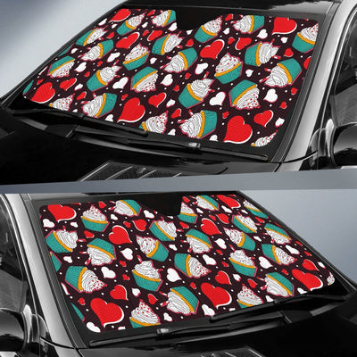 Cupcakes Heart Print Pattern Car Sun Shade For Windshield