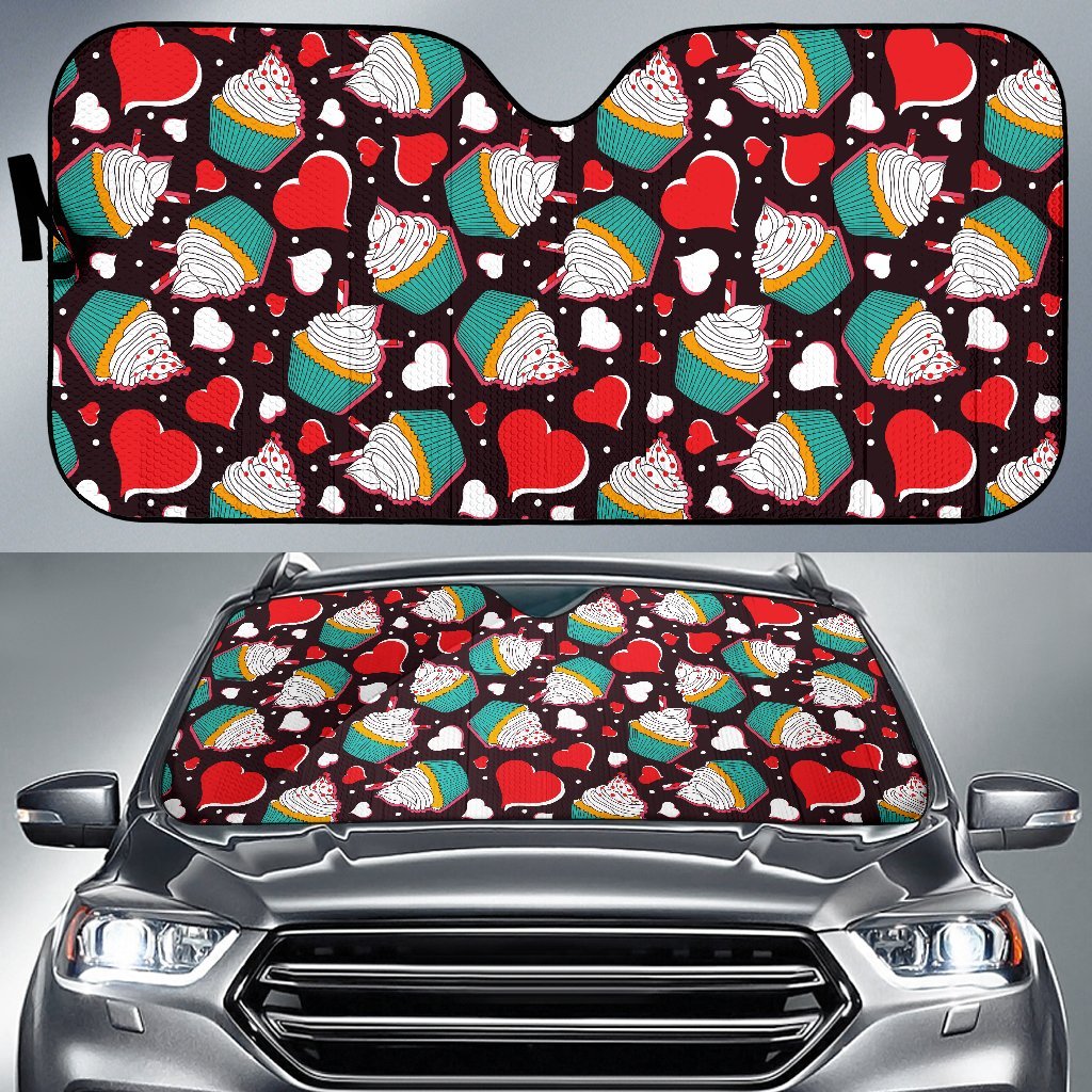 Cupcakes Heart Print Pattern Car Sun Shade For Windshield