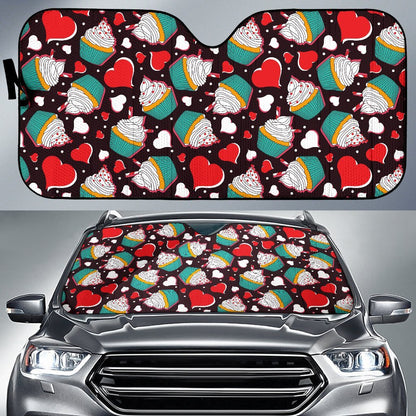 Cupcakes Heart Print Pattern Car Sun Shade For Windshield