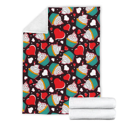 Cupcakes Heart Print Pattern Fleece Blanket