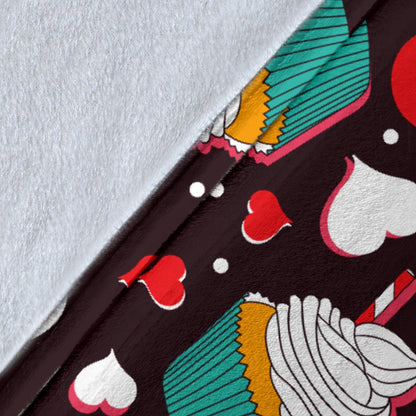 Cupcakes Heart Print Pattern Fleece Blanket