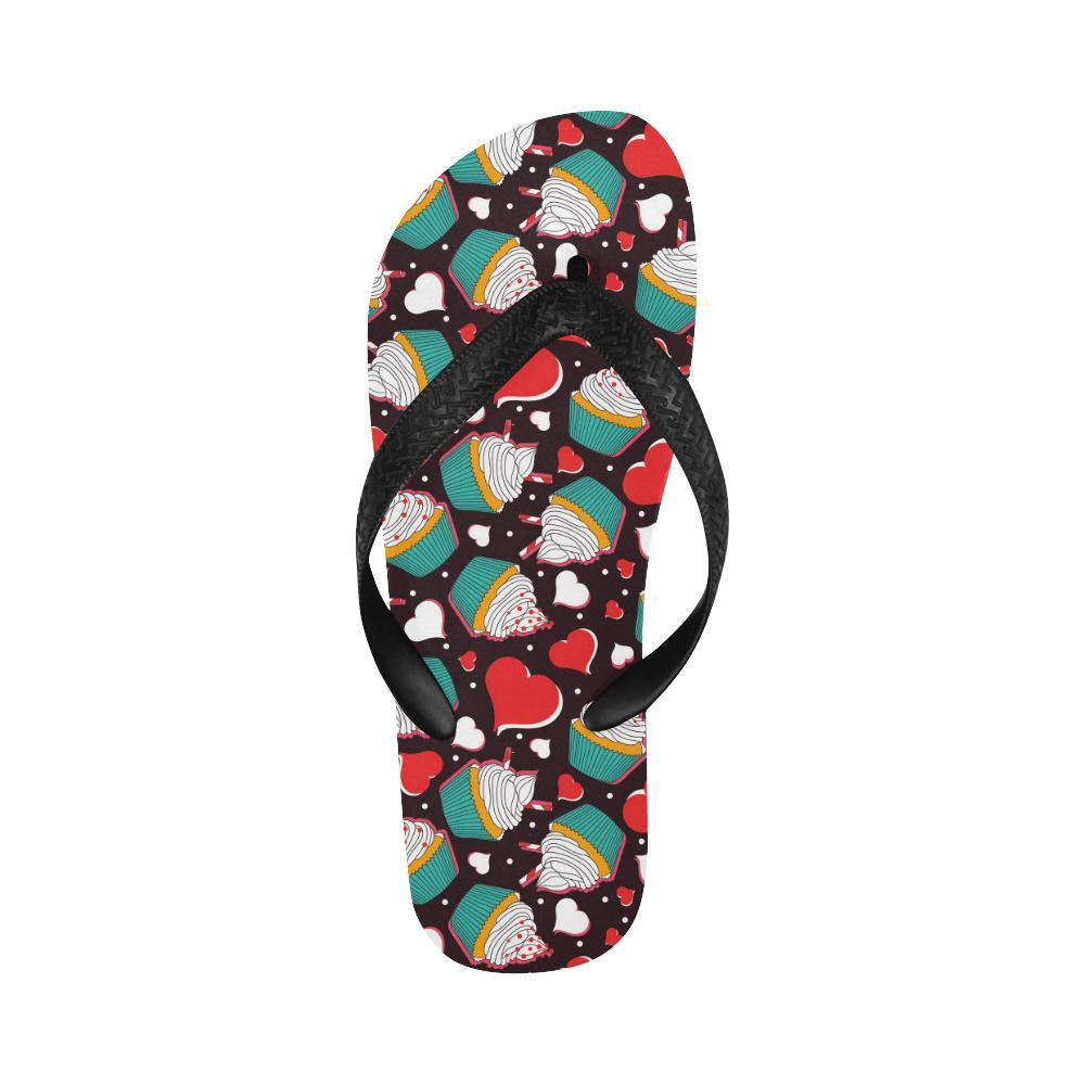Cupcakes Heart Print Pattern Flip Flops-JTAMIGO.COM