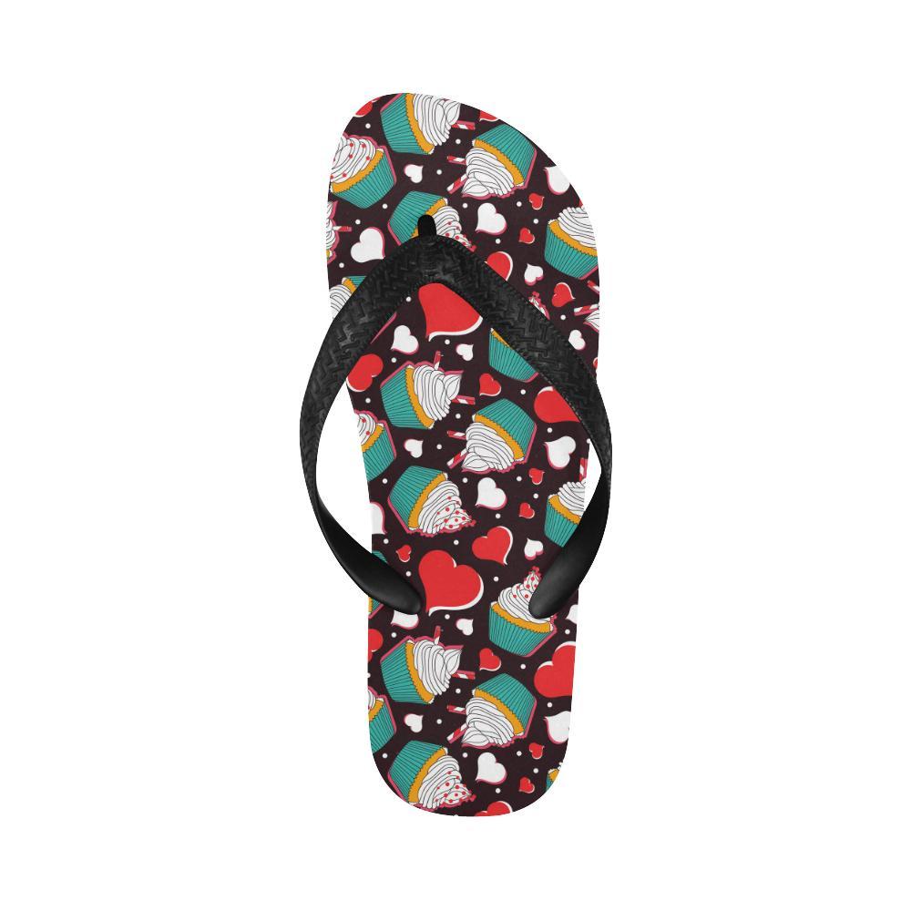 Cupcakes Heart Print Pattern Flip Flops-JTAMIGO.COM