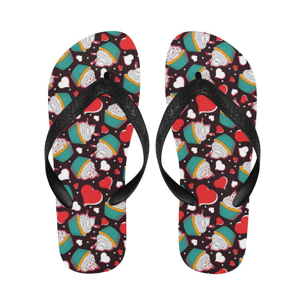 Cupcakes Heart Print Pattern Flip Flops-JTAMIGO.COM