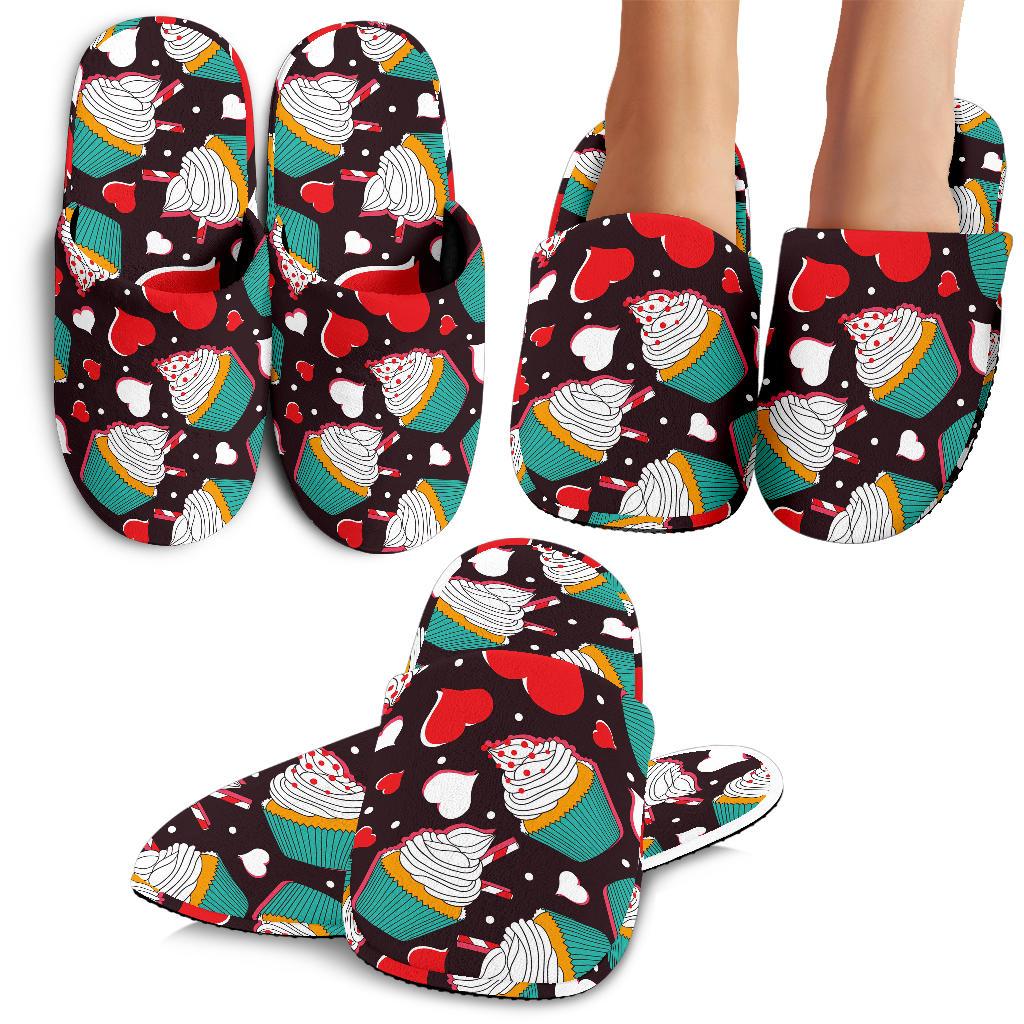 Cupcakes Heart Print Pattern House Slippers