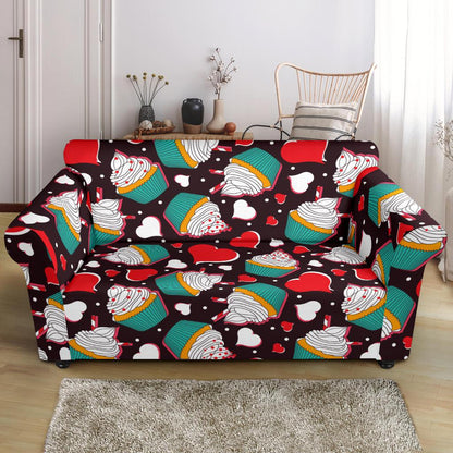 Cupcakes Heart Print Pattern Loveseat Slipcover-JTAMIGO.COM