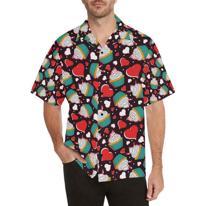 Cupcakes Heart Print Pattern Men Aloha Hawaiian Shirt