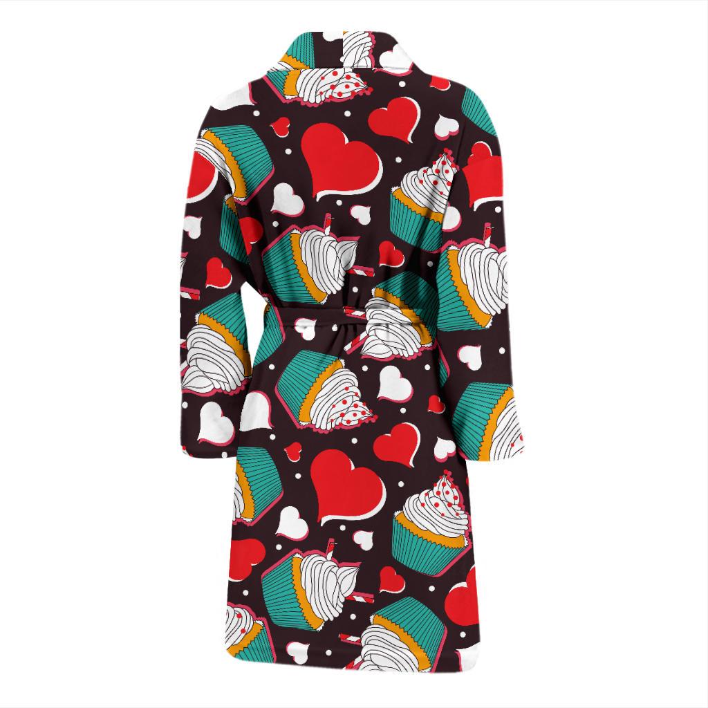 Cupcakes Heart Print Pattern Men Bath Robe-JTAMIGO.COM