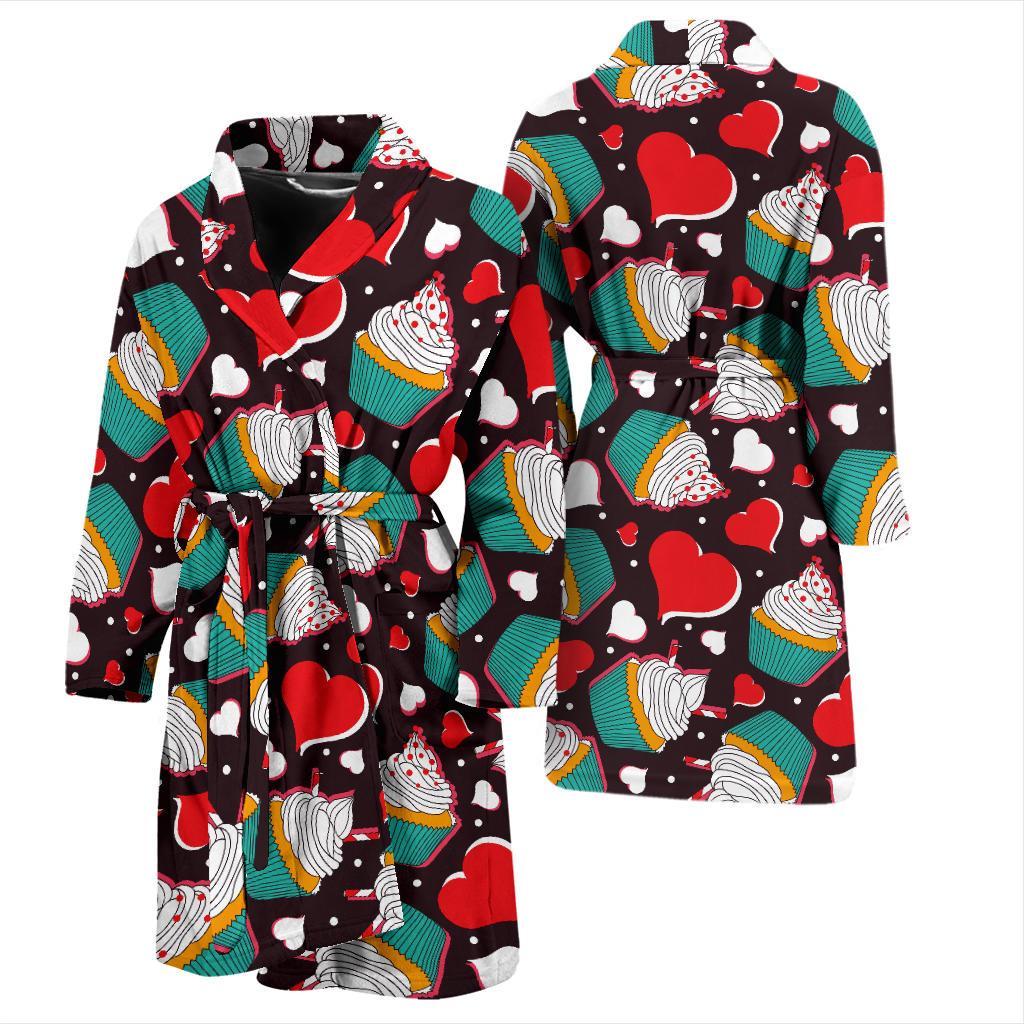 Cupcakes Heart Print Pattern Men Bath Robe-JTAMIGO.COM