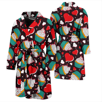 Cupcakes Heart Print Pattern Men Bath Robe-JTAMIGO.COM
