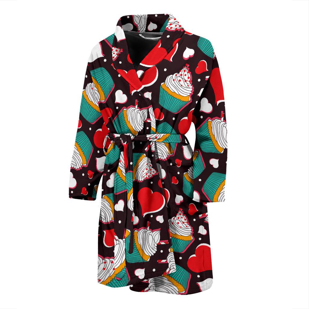 Cupcakes Heart Print Pattern Men Bath Robe-JTAMIGO.COM