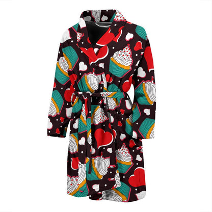 Cupcakes Heart Print Pattern Men Bath Robe-JTAMIGO.COM