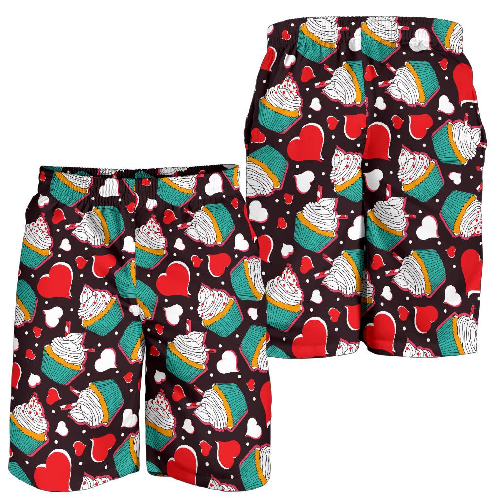Cupcakes Heart Print Pattern Mens Shorts-JTAMIGO.COM