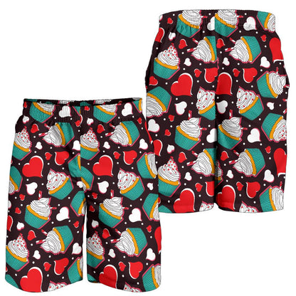 Cupcakes Heart Print Pattern Mens Shorts-JTAMIGO.COM