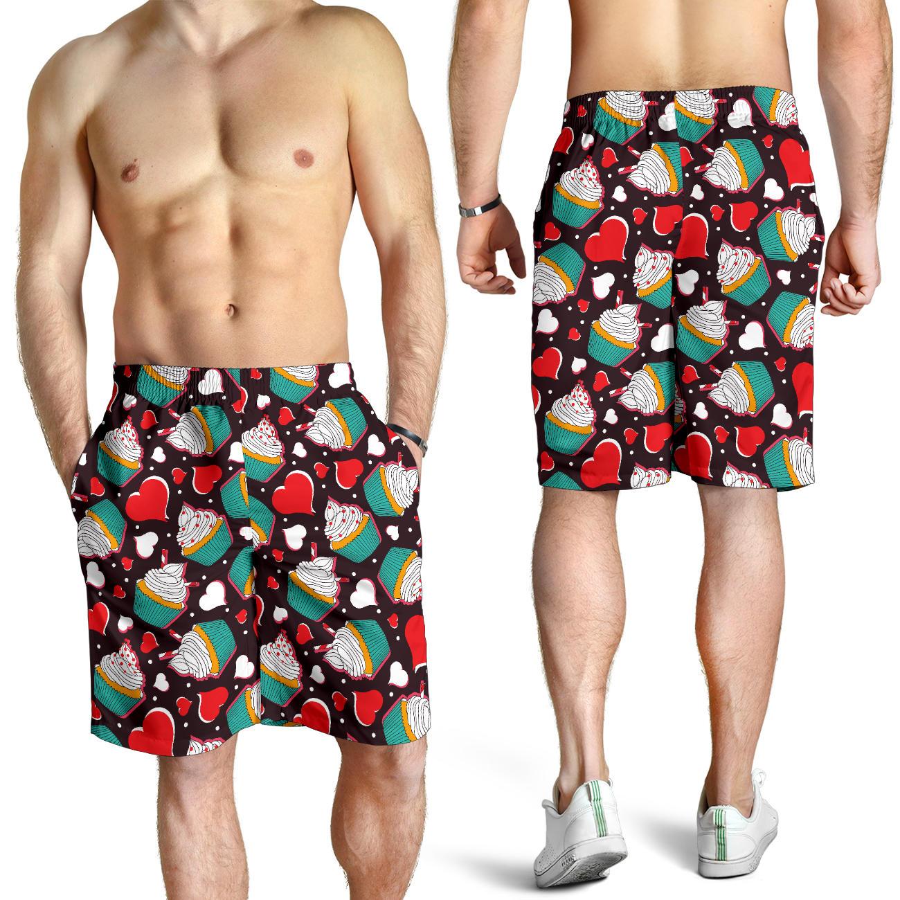 Cupcakes Heart Print Pattern Mens Shorts-JTAMIGO.COM