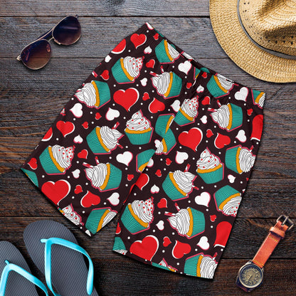 Cupcakes Heart Print Pattern Mens Shorts-JTAMIGO.COM