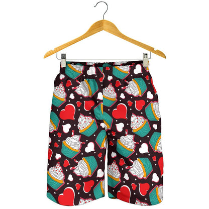 Cupcakes Heart Print Pattern Mens Shorts-JTAMIGO.COM
